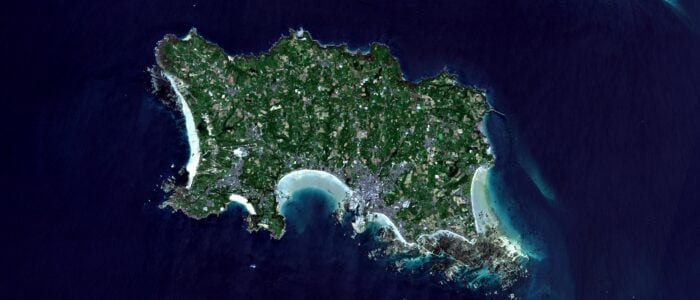 Sentinel-2 satellite image showing the island of Jersey